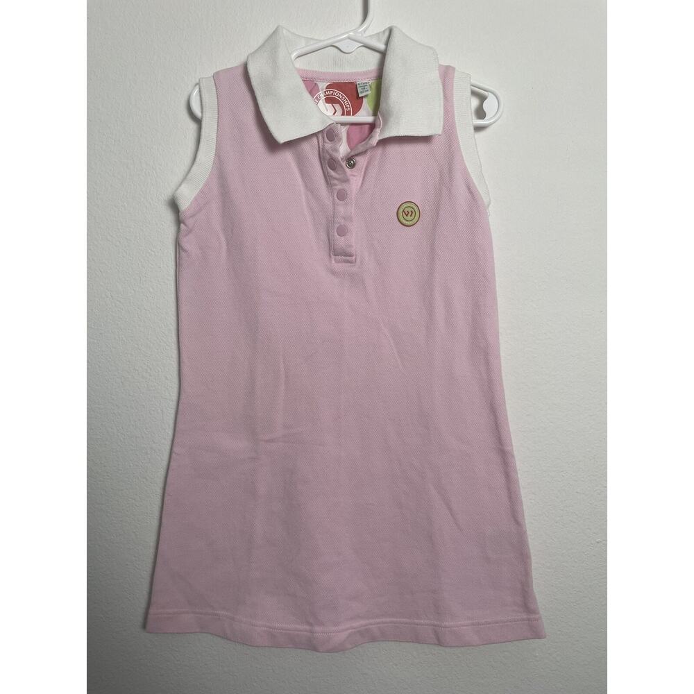 Childrens 6-7 Years The Championships Wimbledon Pink Sleeveless Polo White Trim